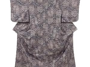 未使用品　変わり縞に草花模様織り出し西陣伝承紬着物